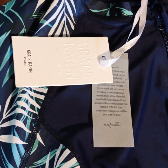 Grace Karin Rashguard Swimsuit Womens 2XL Blue Aloha Floral Palm 2 Piece Set NWT - Picture 6 of 7